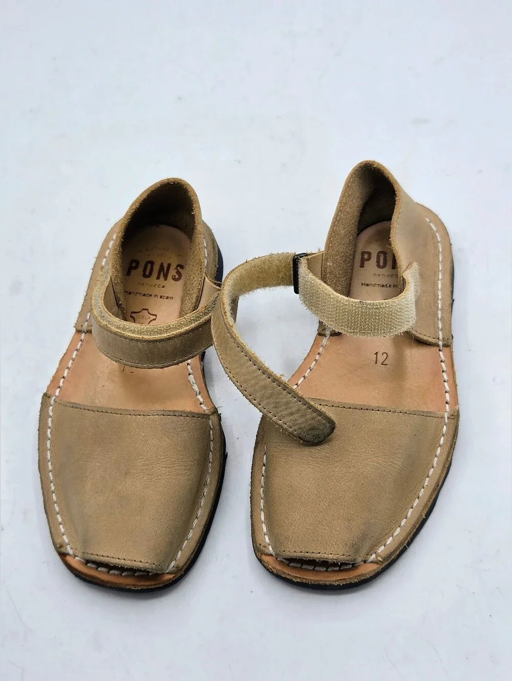 PONS Avarcas Leather Sandals Tan Beige Kids Size US 12 EUR 30 Handmade Spain